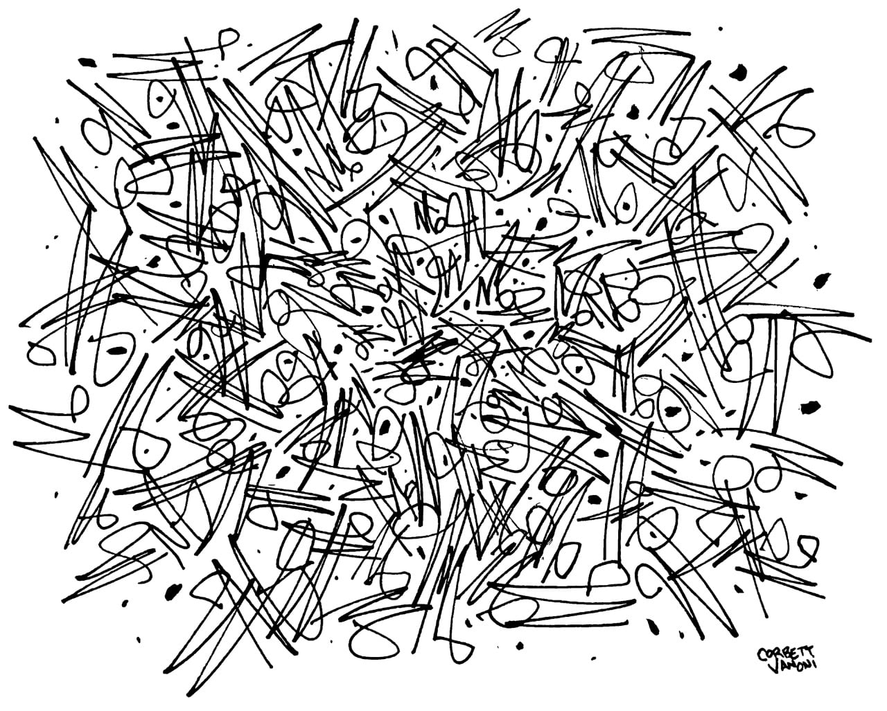 Pen & Ink series exploring a singular, recurring gesture repeated and layered into dense, rhythmic composition.