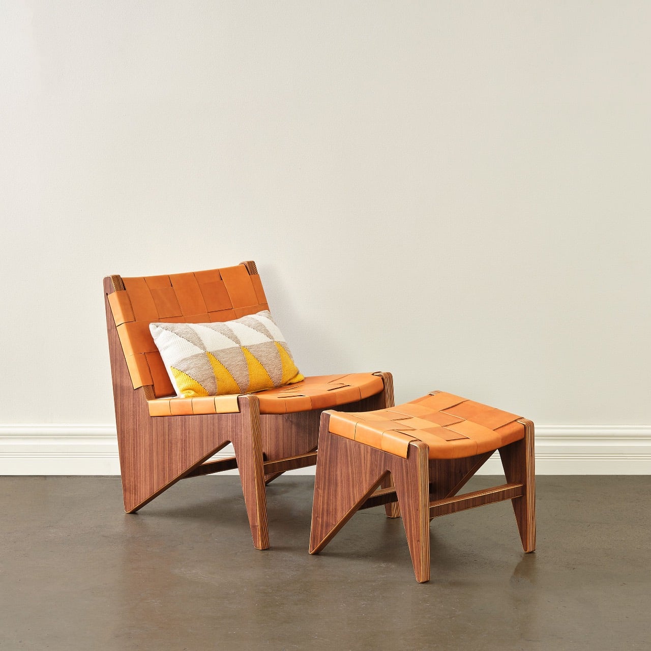 Accent Chair and Ottoman in Saddle Tan Leather